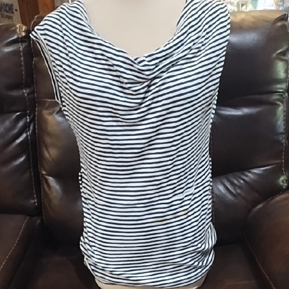 BCX Navy and White Striped Top